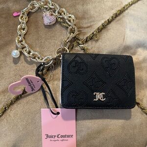 Juicy Couture Wallet Liquorice Top Notch Card Case Key Fob Chunky Chain Black
